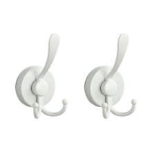 2pcs Stainless Steel Sucker Double Hook Punch-Free Powerful Sucker Hook Reusable Rust-Proof Clothes Hook White
