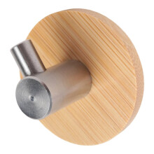 Bamboo Stainless Steel Hook Wall Clothes Bag Headphone Key Hanger Kitchen Bathroom Door Towel Rustproof Shelf (A)
