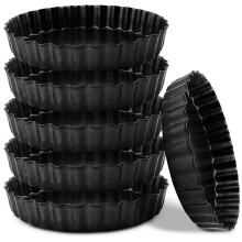 Taart Pan Set van 6, Kleine Non-Stick 4-Inch Quiche Pan Verwijderbare Bodem Koolstofstaal Quiche Pan voor Koken & Bakken
