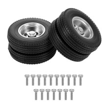 Rear Rubber Low Loader Wheels Tire Tyre with CNC Aluminum Rims for 1/14 RC Tractor Trailer Truck