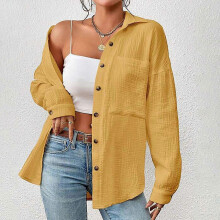 (XXL, Pink) Women's Shirt, Casual Collared Long-sleeved Top, Elegant Women's Shirt Yellow Xl