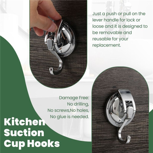 Heavy Duty Vacuum Suction Cup Hooks (2 Pack) For Kitchen Bathroom Restroom Organization 1