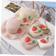 Beach Hat Set with 54Cm Straw Sun Hat and Khaki Adorable Cross-Body Cosplay Bag, Summer Outdoor Sun Protection for