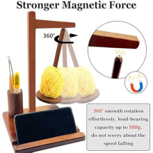 Wooden Yarn Holder for Crocheting,Magnetic Yarn Holder Spinner with Phone Slot for Knitting and Crocheting Lovers