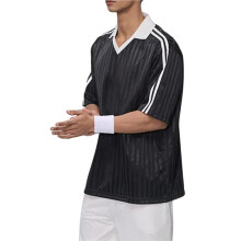 Heren T-Shirt met V-Hals, Retro Strepen, Sportief, Voetbalachtig, met Korte Mouwen Zwart S