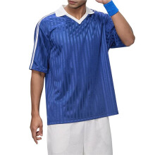Heren T-Shirt met V-Hals, Retro Strepen, Sportief, Voetbalachtig, met Korte Mouwen Donkerblauw M
