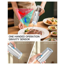 Electric Salt and Pepper Grinder Set, Stainless Steels Salt and Pepper Mills with LED Light, Adjustable Coarseness