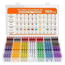 360pcs Fuse Assortment Kit,160 Blade Fuses + 90 Standard Fuses + 50 Micro Fuse + 60 Micro2 Fuses(2A -40A) Aluminum