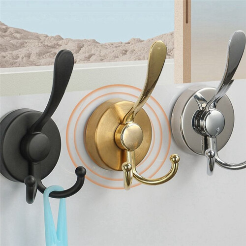 2pcs Stainless Steel Sucker Double Hook Punch-Free Powerful Sucker Hook Reusable Rust-Proof Clothes Hook Silver 1