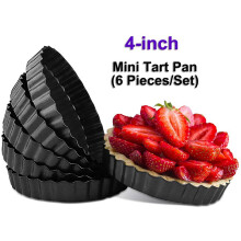 Tart Pan Set of 6,Small Non-Stick 4-Inch Quiche Pan Removable Bottom Carbon Steel Quiche Pan for Cooking & Baking