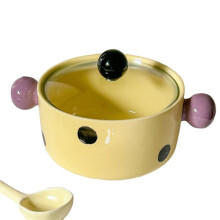 Polka Dot Ceramic Soup Bowl with Lid Convenient Noodles Bowl Double Ear Porcelain Soup Bowl Spiral Rice Noodles Bowl