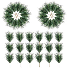 60 PC Artificial Green Pine Needles Branches-Small Pine Twigs Stems Picks-Fake Greenery Pine Picks for Christmas Garland