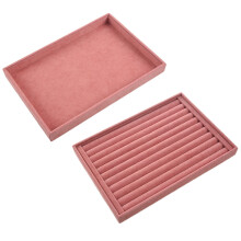 2x Velvet Jewelry Ring Display Organizer Case Tray Necklace Earrings Bangle Storage Box Round Bar & Empty Dish