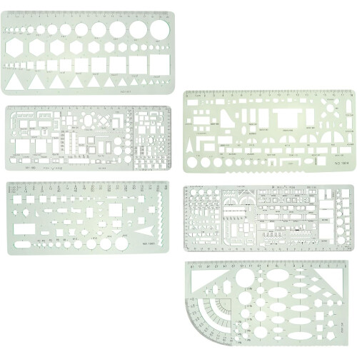 6pcs Green Plastic Geometric Drawing Ruler Set Measuring Templates