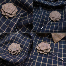 Wooden Flower Boutonniere Pin for Men Lapel Pin Decorative Made of Wood for Suit and Wedding Occasions