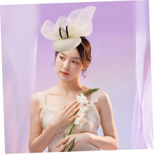Court Hat Women Fascinator Elegant Plume Wedding Headpiece Party Church Hair Accessories Beige
