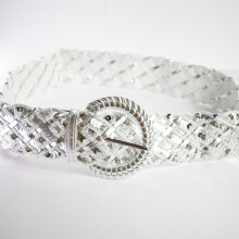 Ceinture pour Pantalon Tressée pour Femme Brillante Pailletée 115 cm Argent — ceinture robe, accessoires glamour