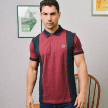 (XL, Burgundy/Navy) Lambretta Mens Vintage Colourblock Retro Short Sleeve Polo Shirt