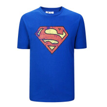 (L, Blue/Red/Yellow) Superman Mens Distressed Logo Cotton Comfort T-Shirt