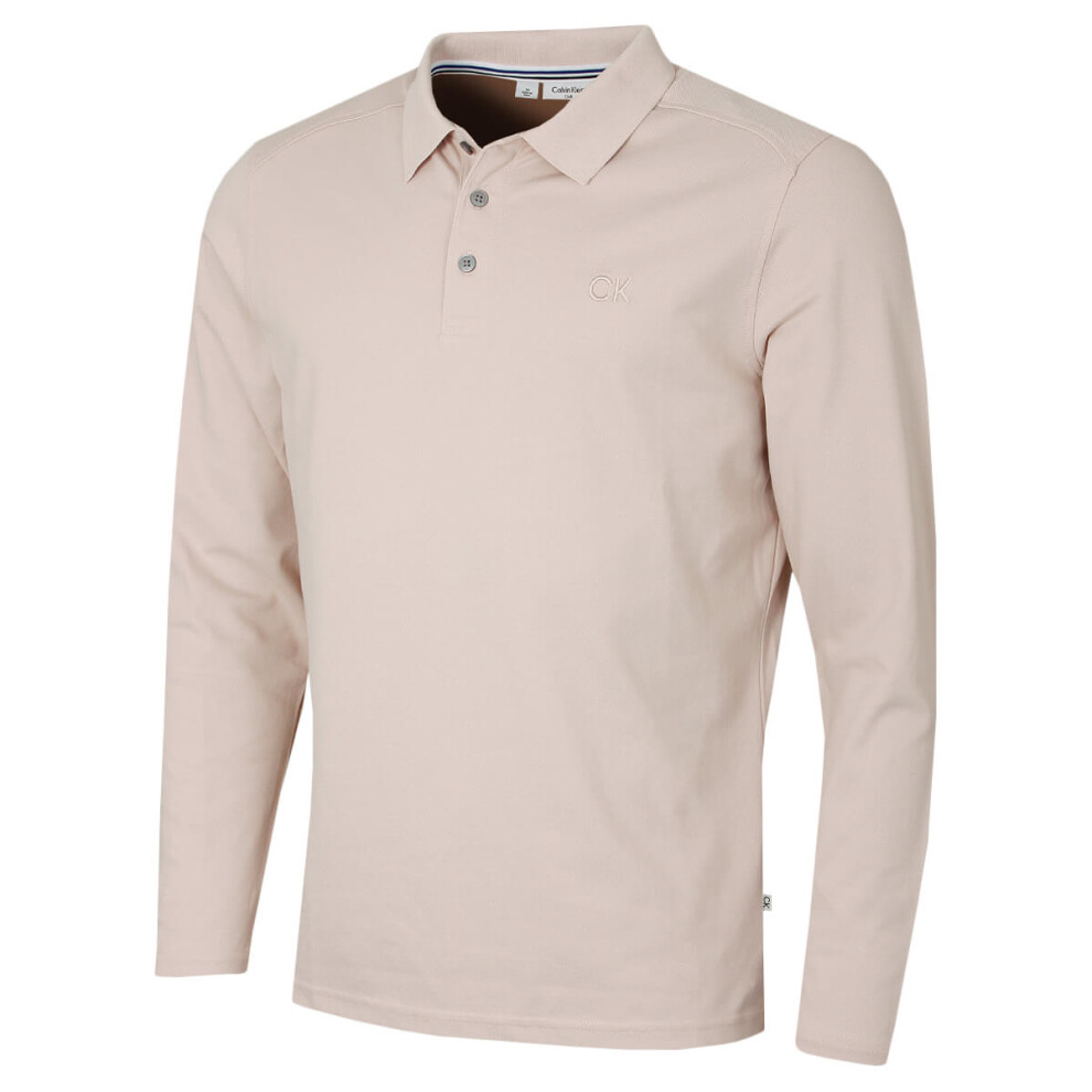 Calvin Klein (Xxxl, Stone) Mens 2026 Long Sleeve Stretch Campus Golf Polo Shirt
