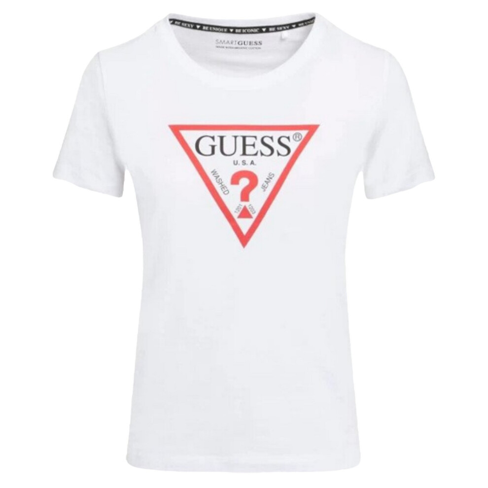 Guess (10 Uk, Pure White) Womens/Ladies Cn Original Hotfix Logo Slim T-Shirt