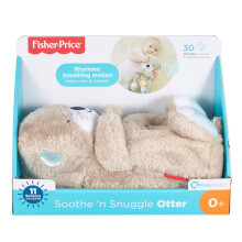 Brinquedo calmante para bebês em formato de lontra com luzes e sons suaves.