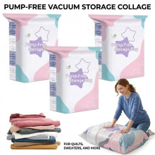 6X No‑Pump Vacuum Storage Bags -Press&Seal,Reusable Space Saving Compression Bag