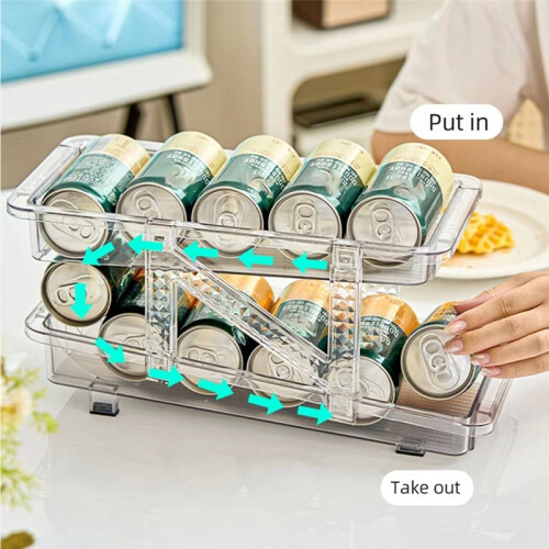 Stackable Refrigerator Can Organizer - Clear Plastic Beverage Dispenser & Food Storage Rack for Soda,Beer,Canned Goods A 2