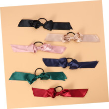 6 elastici per capelli con fiocco per ragazze e donne, morbidi elastici in raso, fermacoda con design a nastro elegante, accessori per capelli