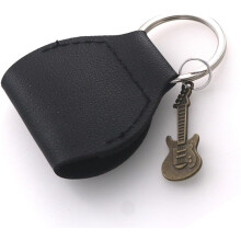 Custodia per plettri per chitarra con ciondolo decorativo in pelle PU nera e metallo, pratica