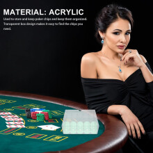 Contenitore porta 200 fiches da poker con coperchio, in acrilico, ideale per serate di gioco e tornei.