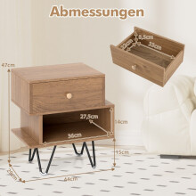 Nachtkastjeset in mid-century modern stijl met lade en plank.