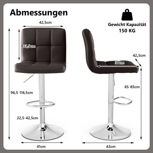 Verstellbare Drehhocker, 2er-Set, Kunstleder, Braun