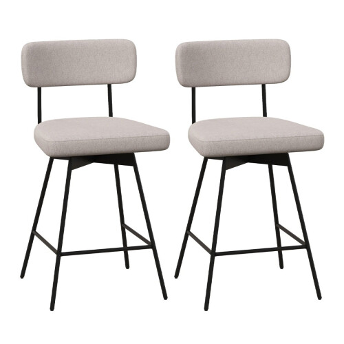 Drehbare Barhocker, 2er-Set, Beige, Leinenbezug