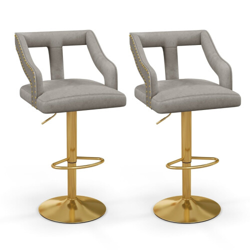 Verstellbare Samt-Barhocker, drehbar, 2er-Set, Grau