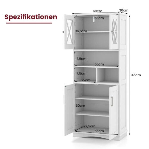 Badkamerkast met verstelbare planken, wit MDF