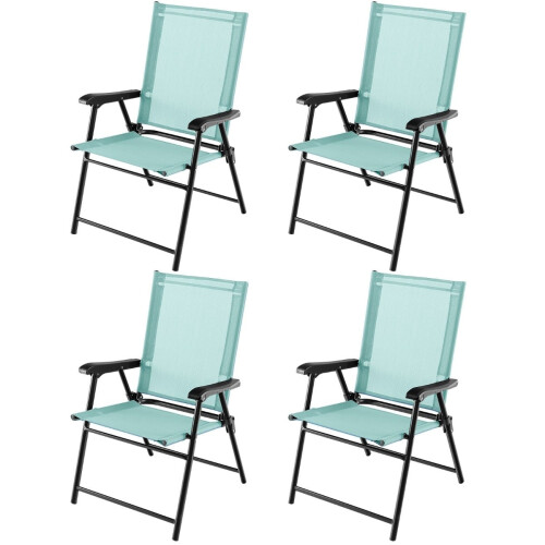 Set van 4 opklapbare tuinstoelen met armleuningen, mintgroen