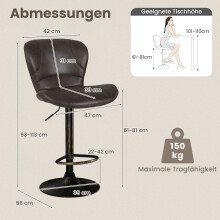 Verstellbare braune Barhocker, 2er-Set mit Rückenlehne und Fußstütze
