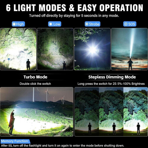 Powerful rechargeable LED flashlight, 6 modes, zoom function, and waterproof – USB-C compatible 2