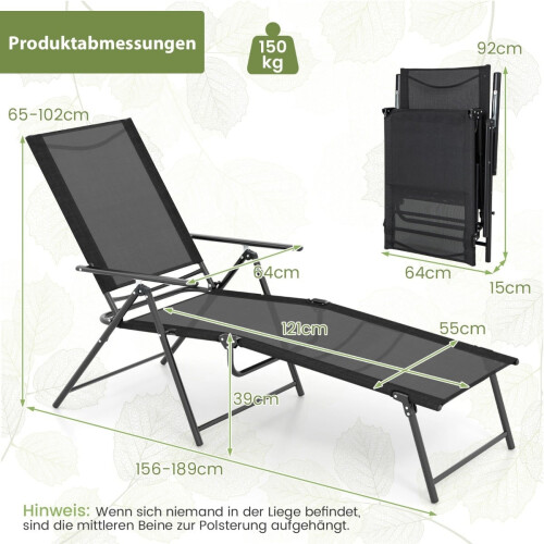 Verstelbare opklapbare ligstoelset, zwart, 2-delig 2