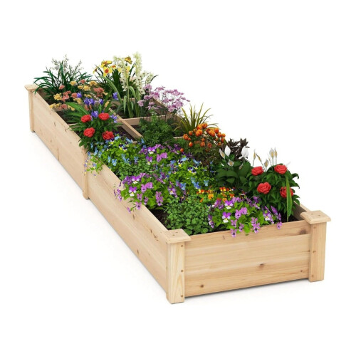 Jardinera elevada de madera con 2 jardineras, 228 x 62 x 25 cm 1