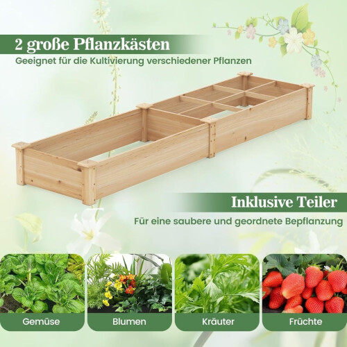 Jardinera elevada de madera con 2 jardineras, 228 x 62 x 25 cm 2