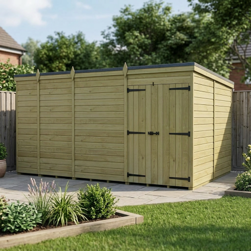 13 x 10 Pent Shed Tanalised (Double Door, No Windows)