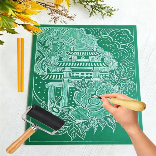 Lino Printing Kit, Lino Sheets with Lino Cutting Tools, Roller, Sharpener for Engraving Printmaking DIY Stamp Art