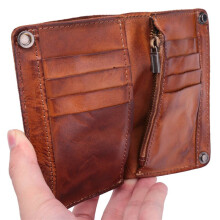 Handmade Wrinkle Wallet,Cow Leather Mens Wallets,Retro Leather Money Clips,Crazy Horse Card Holder,Light Brown