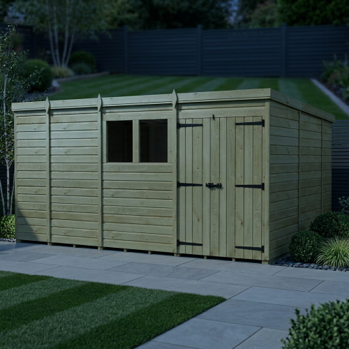 13 x 10 Pent Shed Tanalised (Double Door, With Windows) 2