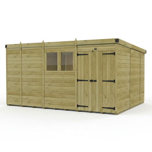 13 x 10 Pent Shed Tanalised (Double Door, With Windows) 1