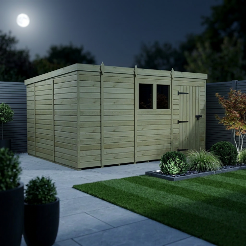 13 x 10 Pent Shed Tanalised (Single Door, With Windows) 2