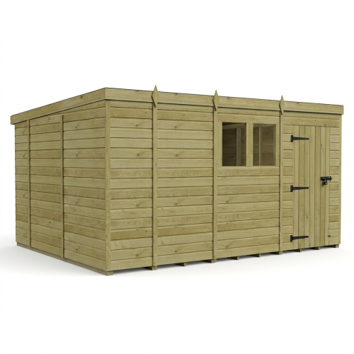 13 x 10 Pent Shed Tanalised (Single Door, With Windows) 1