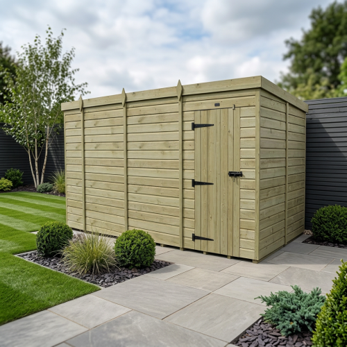 14 x 10 Pent Shed Tanalised (Single Door, No Windows)